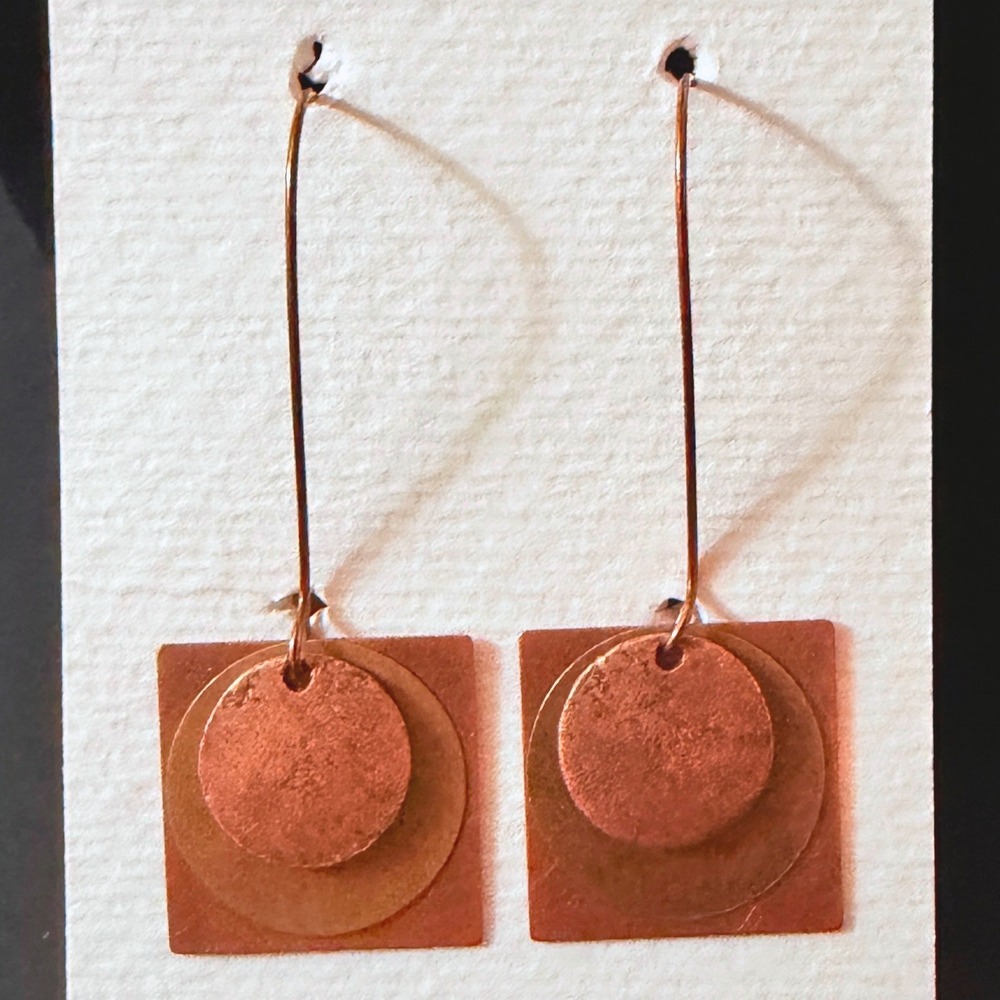 Mixed Metal Brass Copper Geometric Layered Drop Earrings Stephanie Aune Artist